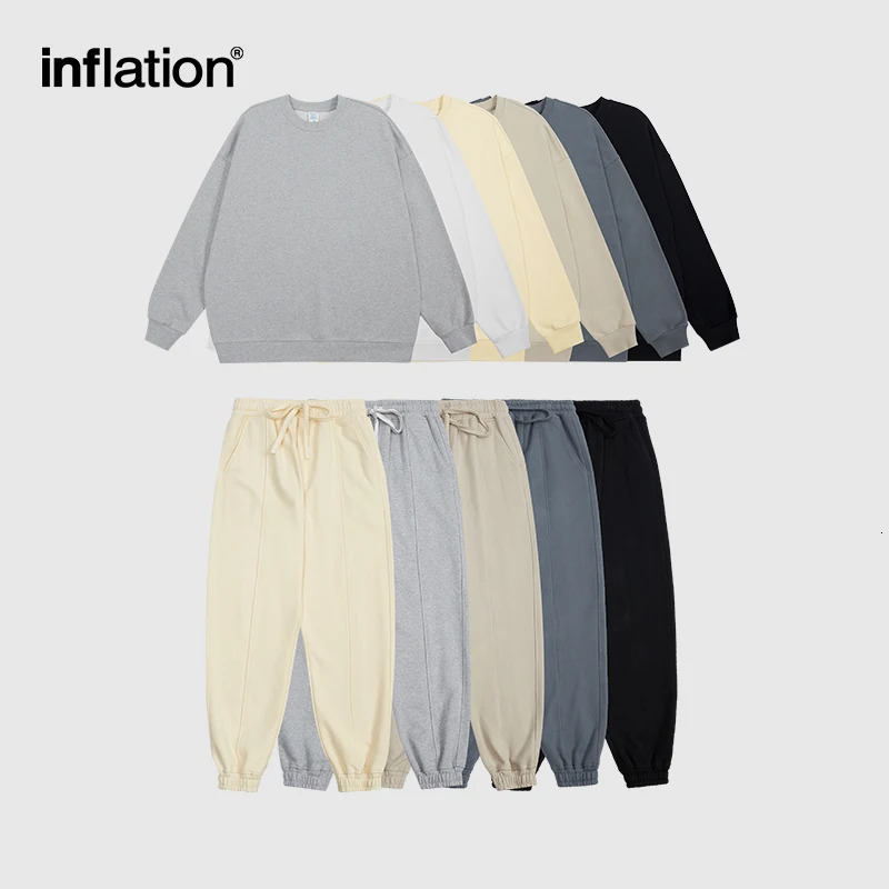 IATION Solid Heavyweight French Terry Sweatshirt Set Couple Jogging Suit Organic Cotton Unisex Trucksuits 240806