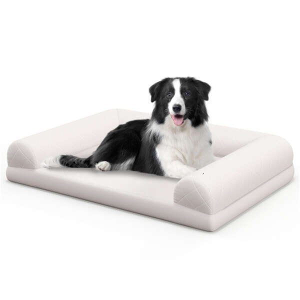 36 inch orthopedic egg foam dog box bed, three side pillow and removable washable bedspread, beige
