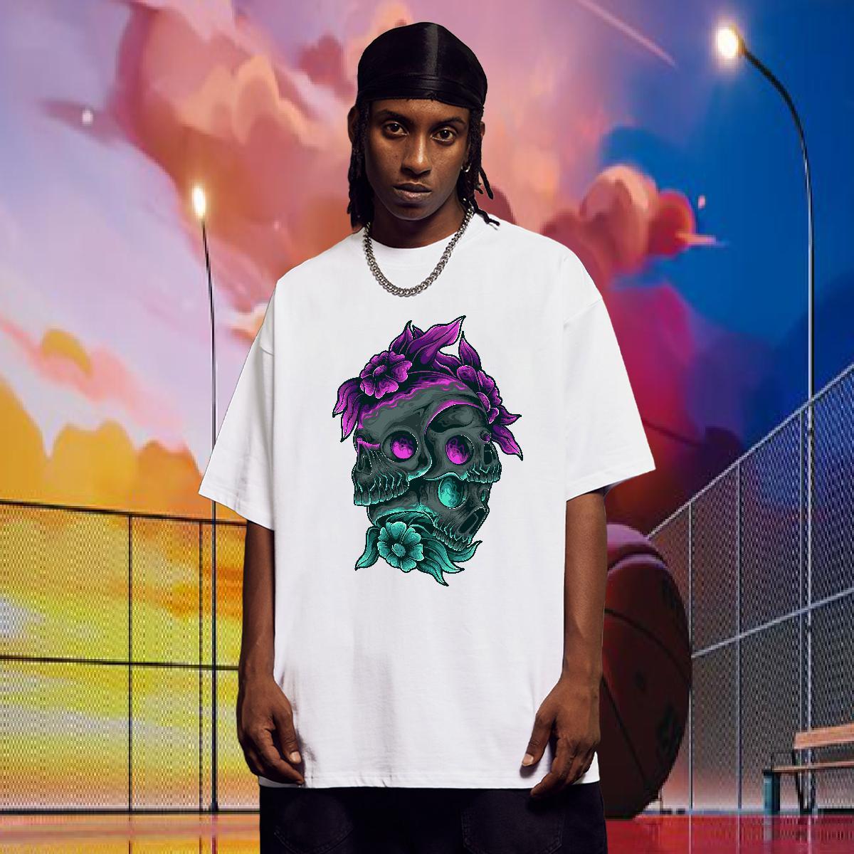 Classic Casual Mens T Shirts skull Clothes 230g Pure Cotton Hip Hop Unisex Custom Big Size Round Neck Short Sleeve Mens Tshirts