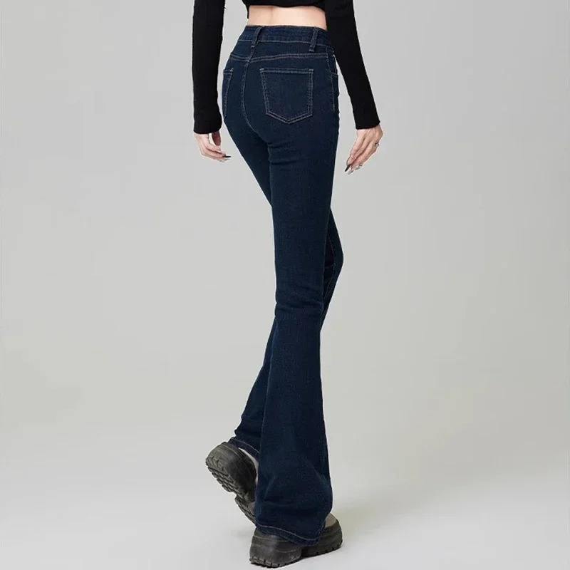 Woman Korean High Waist Grunge Flare Jeans Girls Fashion Y2k Bell Bottom Pants Female Blue Black Gray Streetwear Denim Trousers 240807