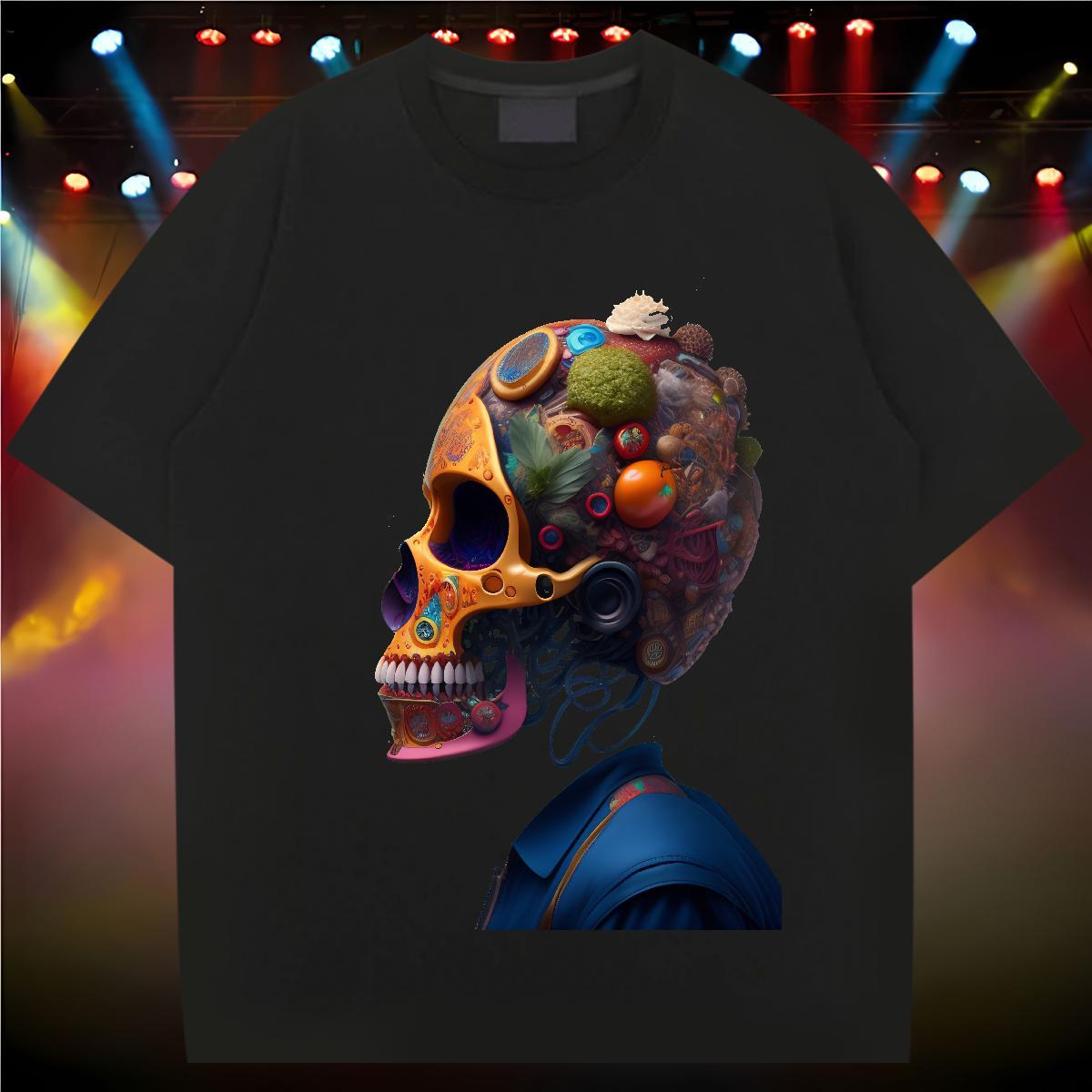 Fashion Casual Man T Shirts skull Polos 230g Pure Cotton Sport Popular Asian Size Breathable Short Sleeve Men Tops Tees