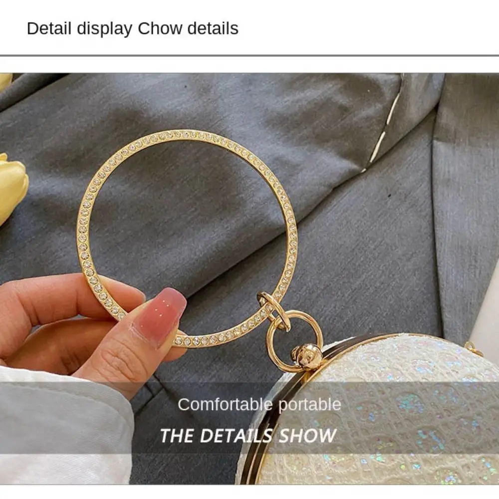 Jinliang Silk Evening Bag Elegant Water Diamond Decorative Chain Round Handbag Wallet Wedding Party 240806Z