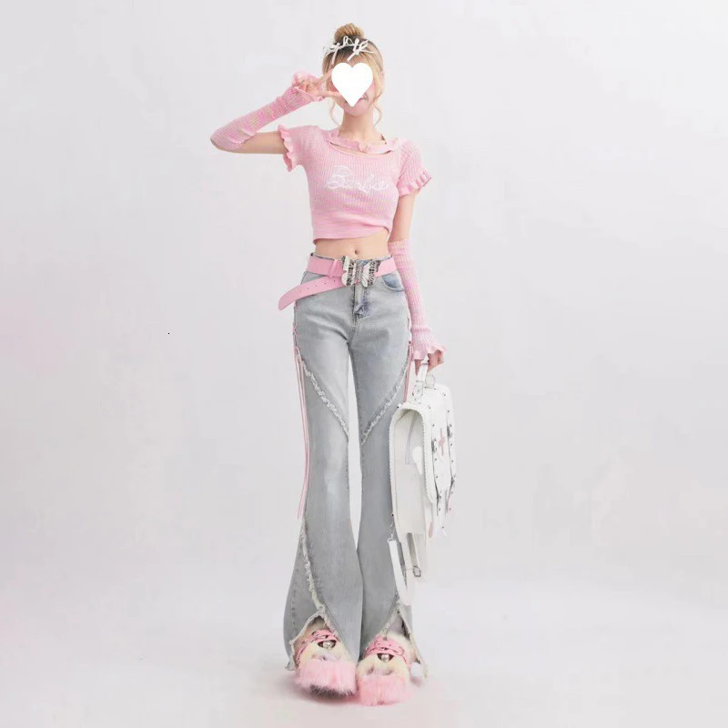 HOUZHOU Y2K Flare Jeans Pants Women Bootcut elegant Bell Bottoms Denim Trousers Female Low Waist Streetwear Harajuku Party Club 240807