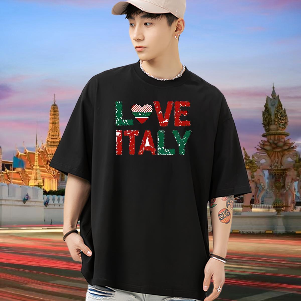 New T Shirt For Man letter Tee Shirt 230g Pure Cotton Daily Outfit Unisex Cartoon Print O Neck Short Sleeves Men Tops Tees