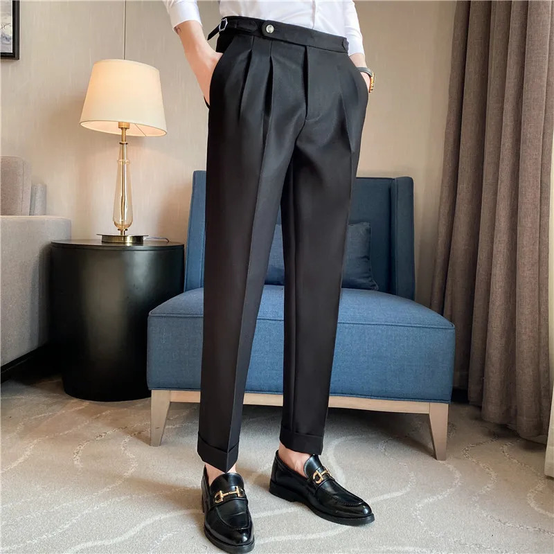 Fashions Slim Fit Formal Trousers Mens Autumn Winter High Quality Business Casual Black Blue Stretch Long Pants 2936 240806
