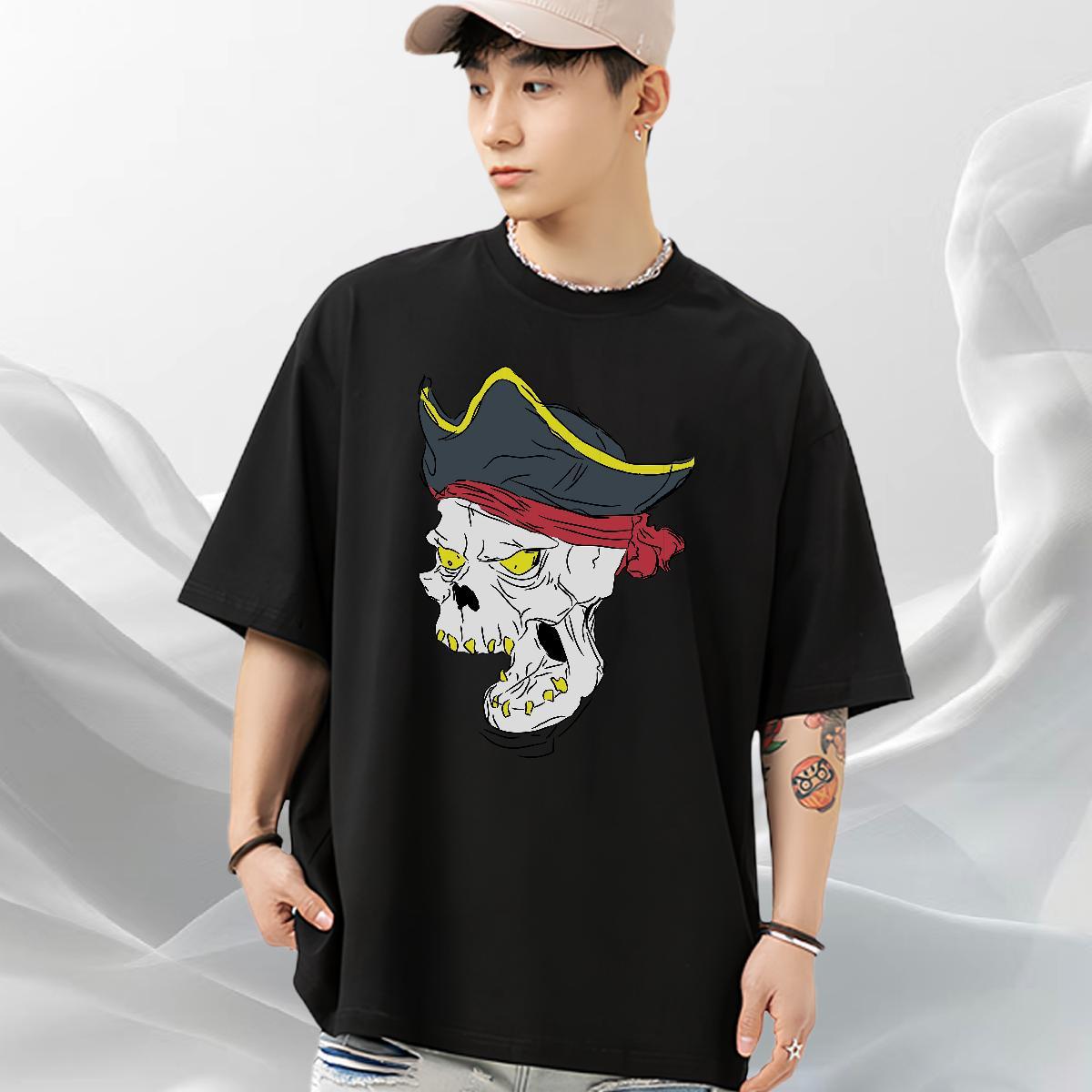 New Arrival T-Shirts for Men skull Clothes 230g Pure Cotton Street Wear Free Shipping DIY Printed Crew Neck Breathable Couples T Shirts