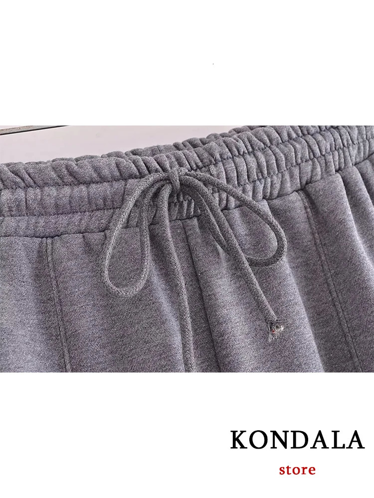 KONDALA Casual Gray Sports Women Suits Long Sleeve Zipper JacketsElastic Waist Wide Leg Pants Fashion Autumn Winter Suits 240807