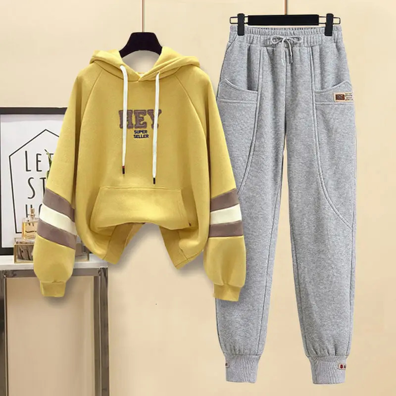 Summer Contrast Stitched Letter Printed Hoodieloose Casual Work Clothes Trousers Two-piece Set Womens Sports Running Suit 240807