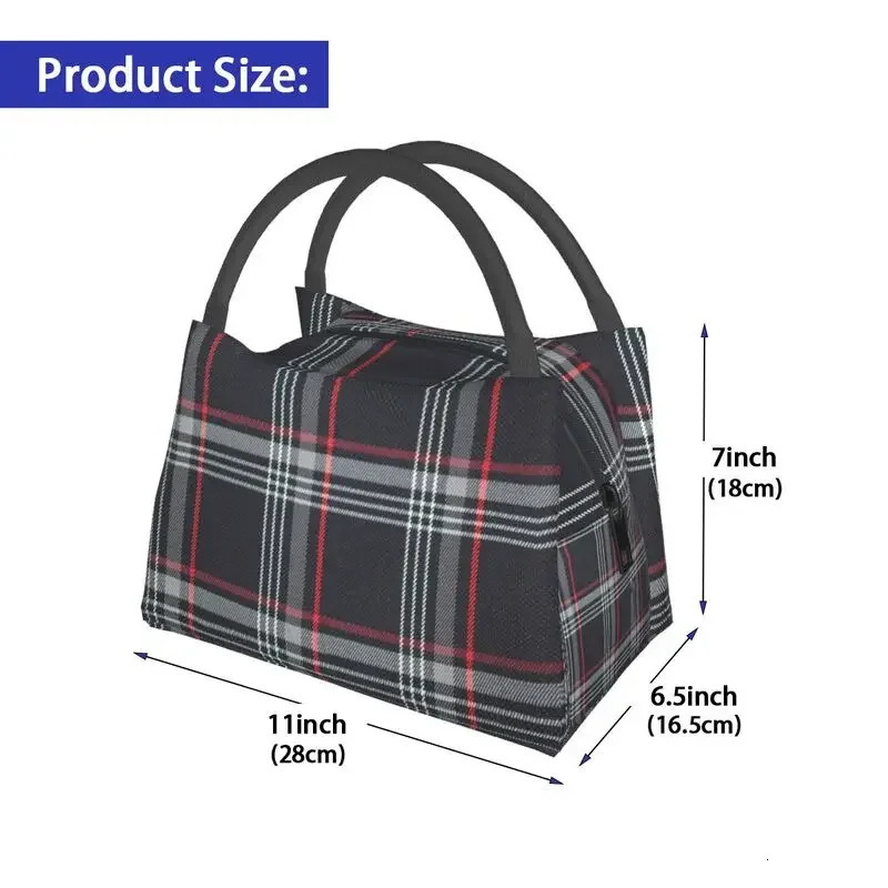 GTI Tartan Plaid Pattern Insulated Lunch Bags Women Leakproof Geometric Textured Thermal Cooler Bento Box Office Picnic Travel 240805