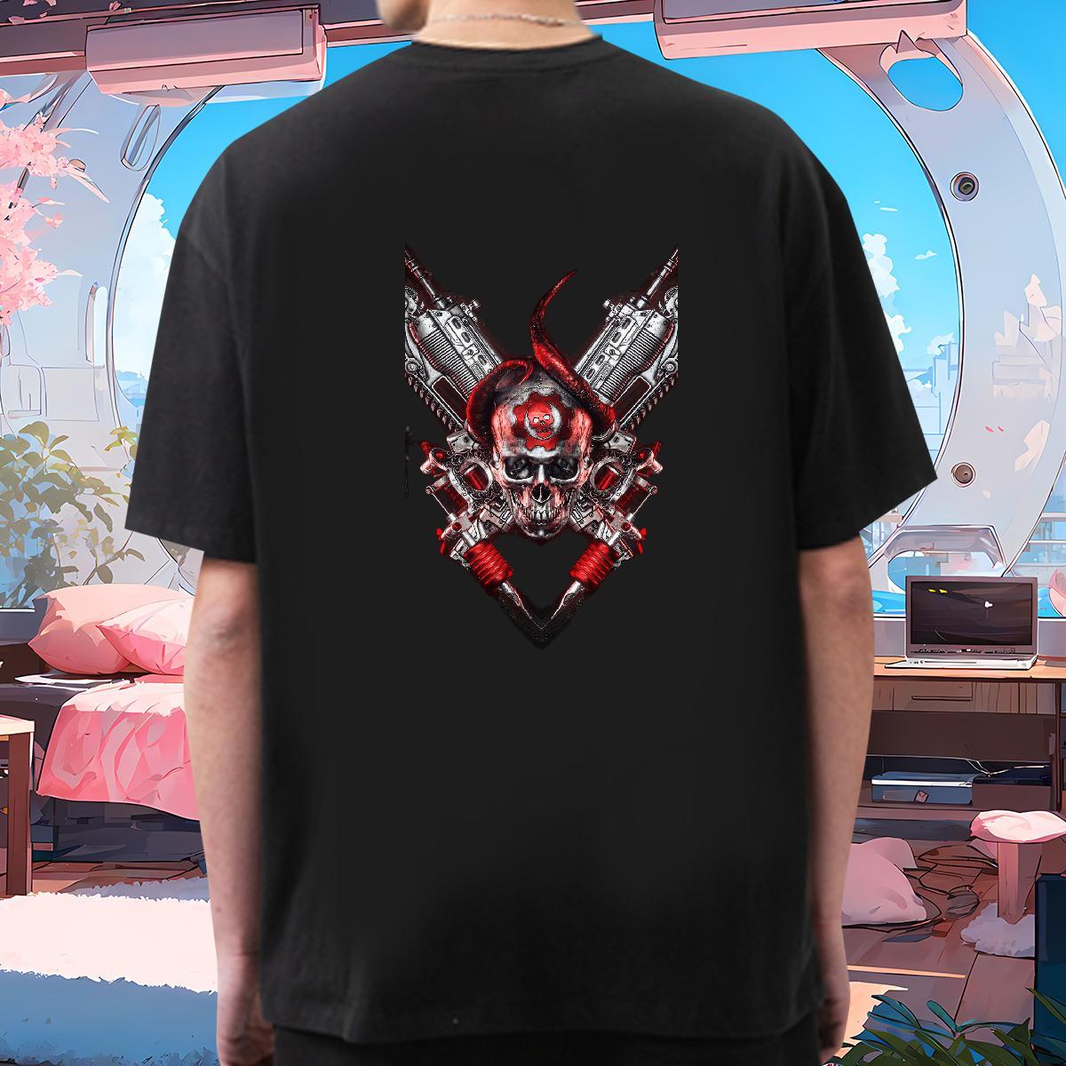 2024 Summer T shirt skull Tops 230g 100% Cotton Street Free Shipping Oversized Round Neck Short Sleeve Men Tops Tees