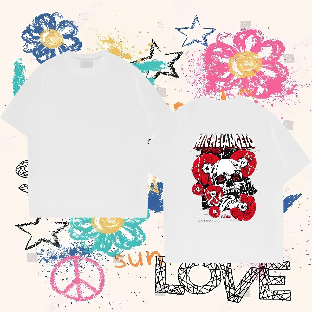 2024 Summer Men T Shirts skull Tshirts 230g Pure Cotton Anime Printing Street Comfortable Cartoon Printing L-4XL Short Sleeve Soft Tshirt for Man Woma
