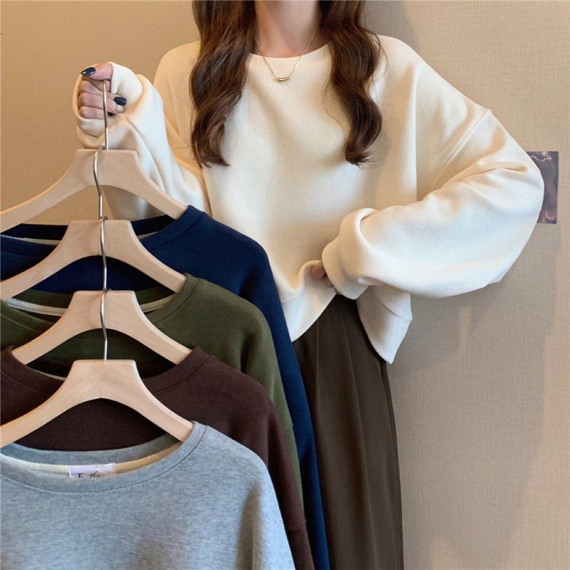 Autumn and Winter New Korean Solid Round Neck Loose Women's Sweater Female Student Thin Top Trendy