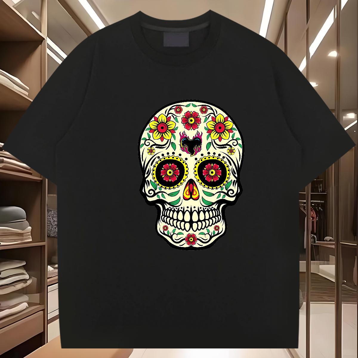 Classic Casual T shirt skull Clothings 230g Cotton Home Outdoor Loose Fit Cartoon Print Breathable Soft Couples T Shirts