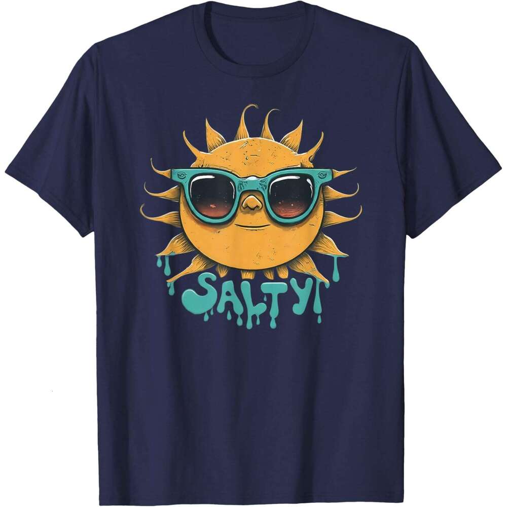 Mens T shirt Big Smiling Sun with Sunglasses Dripping Salty T-Shirt shirts tshirt graphic tee Casual tops summer clothes Short sleeve Free shipping