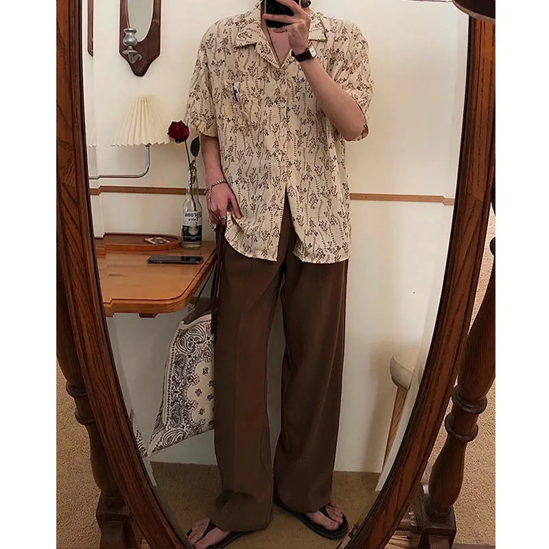 Retro solid color summer straight leg mens wide pants with fashionable pockets that fully match street casual loose fit Trousers 240812