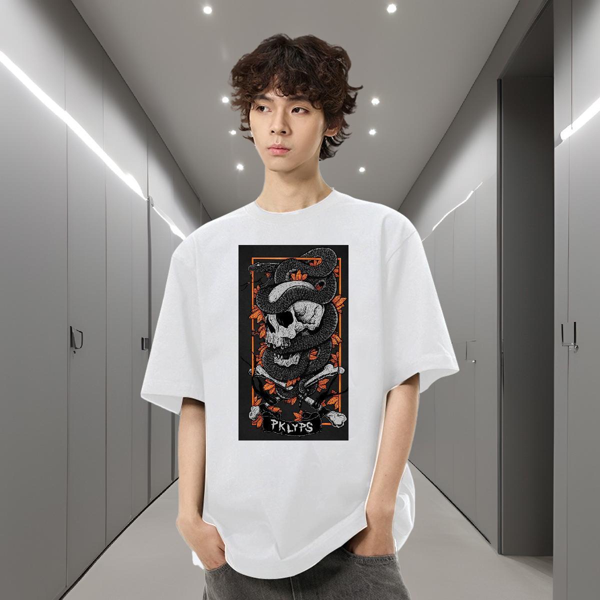 2024 New Man T Shirts skull Polos 230g 100% Cotton Sports Casual Cool Design Oversized Crew Neck Men Clothes T-Shirt
