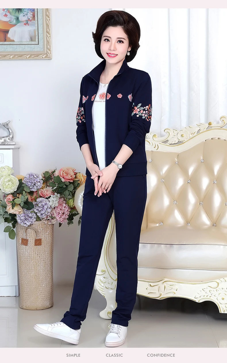 Leisure Sports suit female Large size Middle age clothing Autumn Fashion 3-piece set printing pants sporting suits 4XL 240807