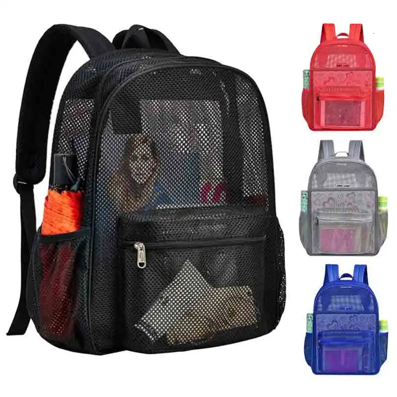 womens transparent mesh backpack suitable for boys and girls lightweight travel black student bag 240807