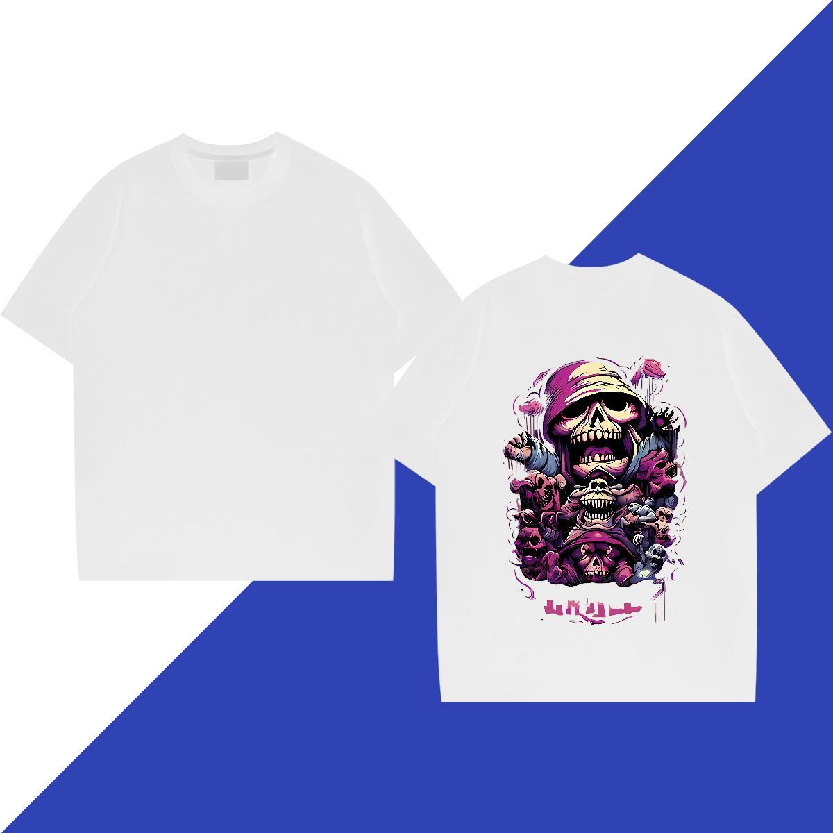 New Mens T Shirts skull Tshirts 100% Cotton 230g Hip Hop Comfortable Anime Print Short Sleeve O-Neck Men Tees