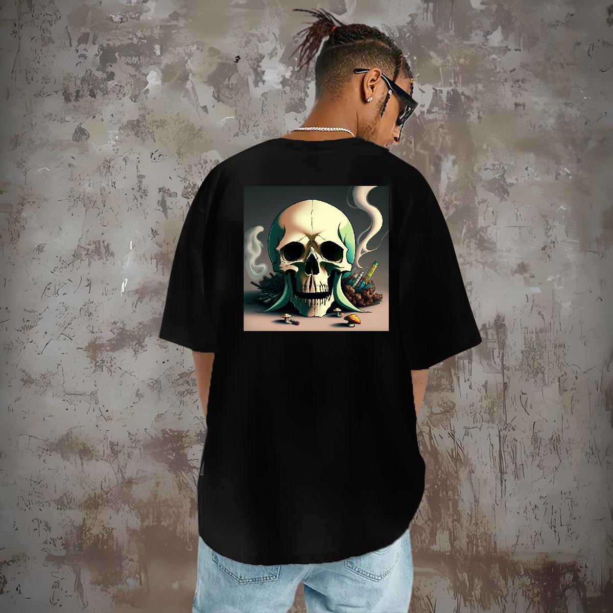 Casual New Mens T Shirts skull Tops Tees 230g 100% Cotton Street wear Hip Hop Popular DIY Printed Breathable Short Sleeve Men Clothes T-Shirt