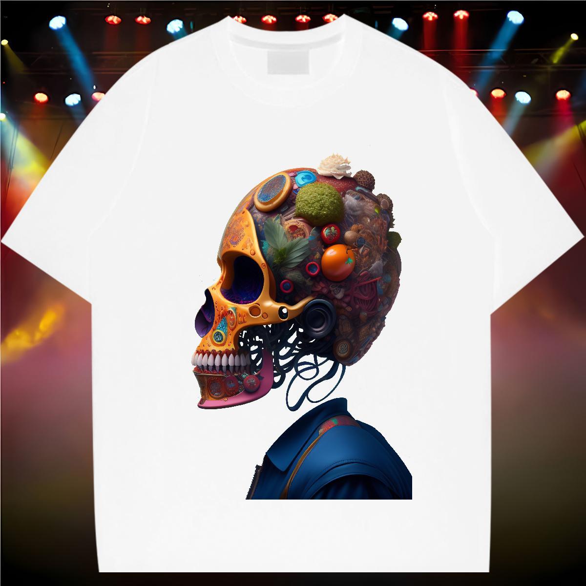 Fashion Casual Man T Shirts skull Polos 230g Pure Cotton Sport Popular Asian Size Breathable Short Sleeve Men Tops Tees