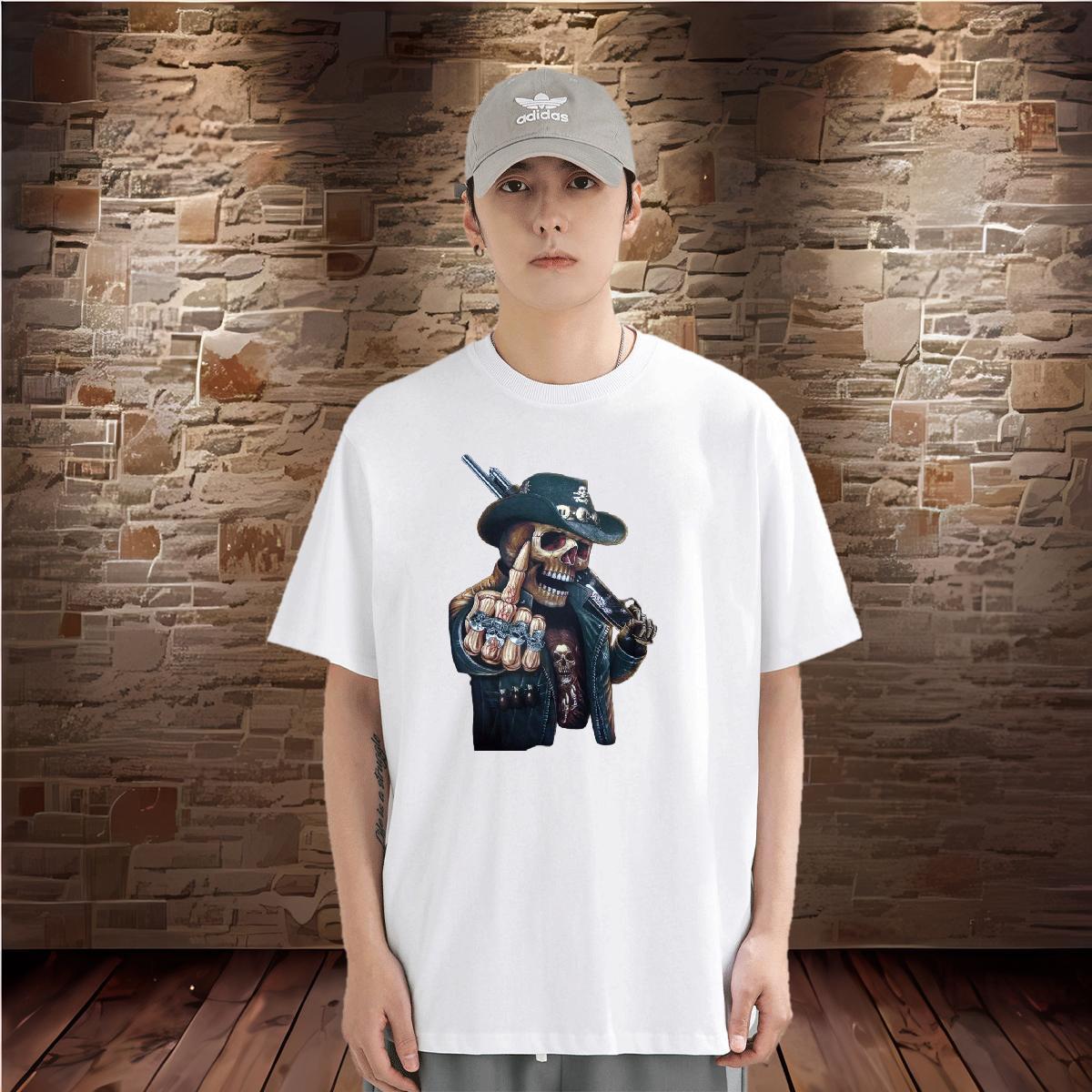 New T-Shirts for Men skull Tops 230g Pure Cotton Summer Casual Cool Customized Print Crew Neck Men Clothes T-Shirt