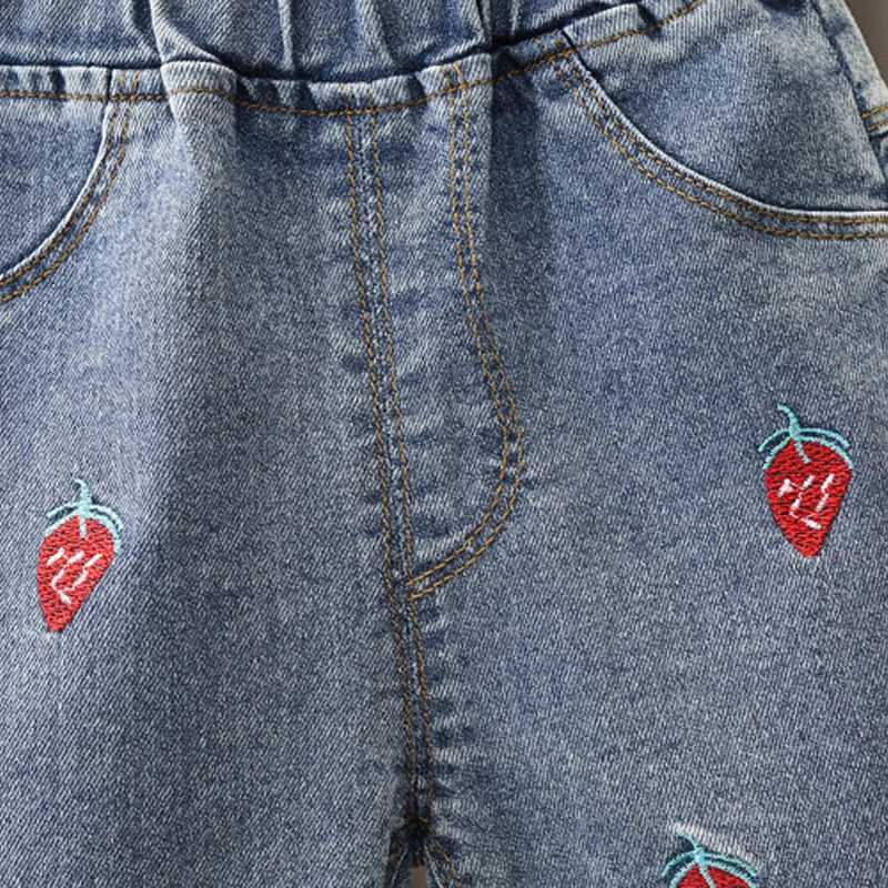 Jeans Embroidery Jeans Girls Straight Pants Denim Casual Trousers Kids Clothes 1-5 Years Baby Stretch Elastic Waist Bottoms