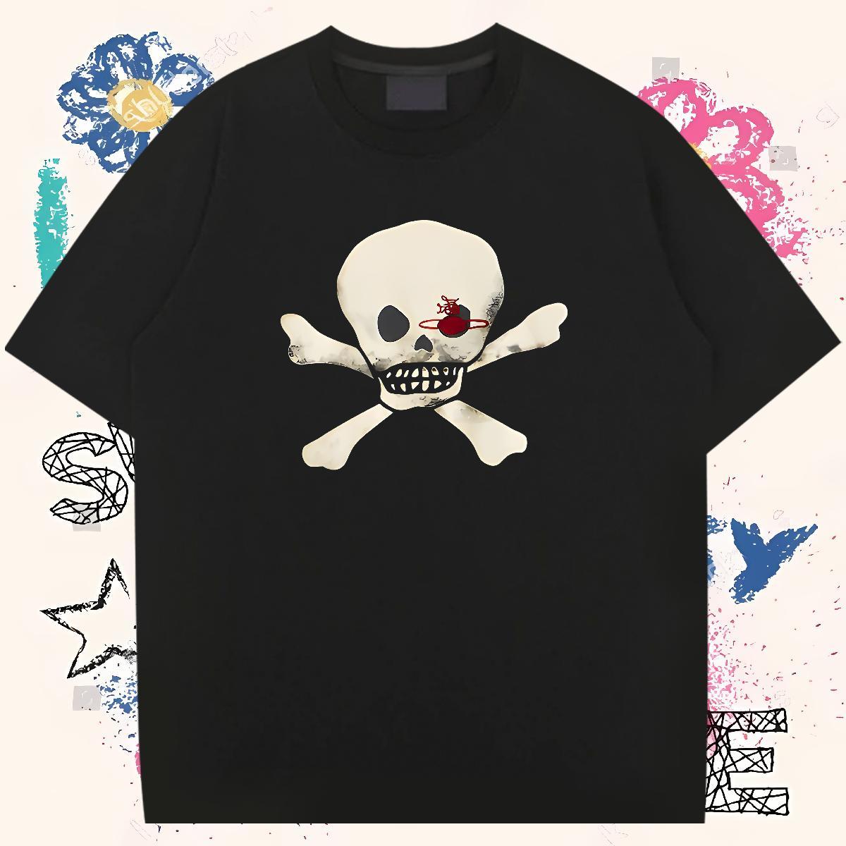 DIY Men T Shirts skull Tees Shirts 100% Cotton 230g High Street Hip Hop Free Shipping Oversized Breathable Crew Neck Men Tops Tees