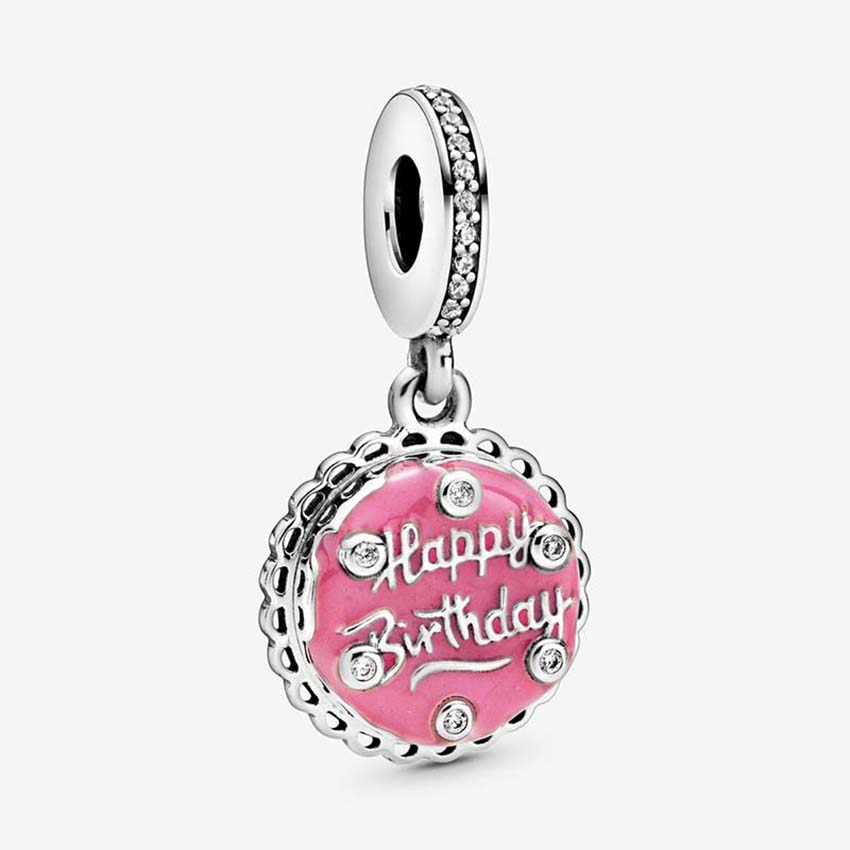 Pink Birthday Cake Dangle Charm 925 Sterling Silver Logo Charms Snake Chain Bracelet Bangle DIY Making Components Pendant charm with Original Box Wholesale