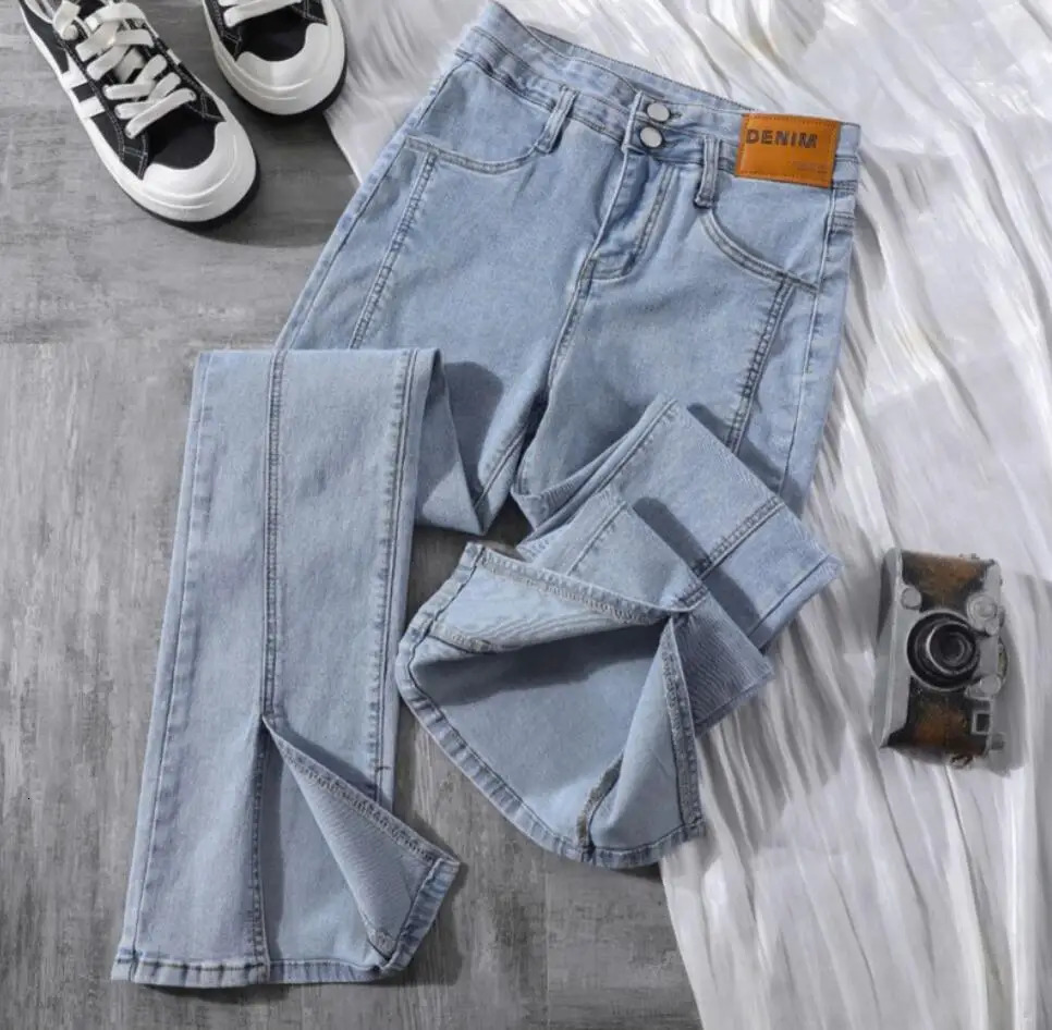 High Wais Skinny Split Jeans Women Bell Bottom Denim Pants Streetwear Womens Jeans spring female y2k stretch Denim Pants 240807