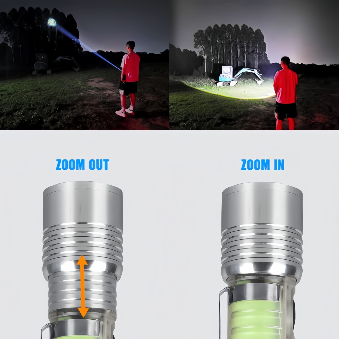 High Energy Telescopic White LED Flashlight - Compact & Efficient Night Time Emergency Lighting Tool with TYPE C Charging