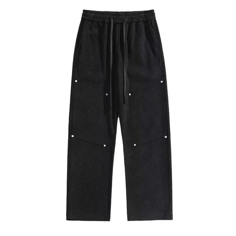 Pockets Harem Corduroy Pants For Men Y2K Streetwear Baggy Sweatpants Male Casual Retro Solid Cargo Straight Trousers 240806
