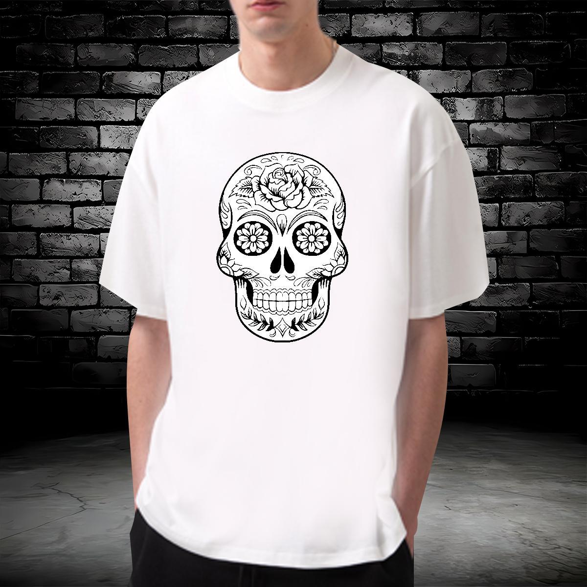 2024 Mens T Shirts skull Tee Shirt 230g Pure Cotton Sport Cool Design Anime Print Breathable Crew Neck Tshirts