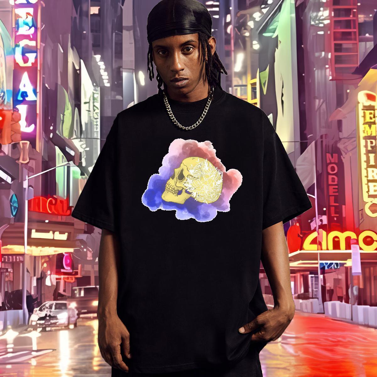 DIY Customized T-Shirts for Men skull Clothes 100% Cotton 230g Street Brand White Plus Size Breathable Short Sleeve Tshirts