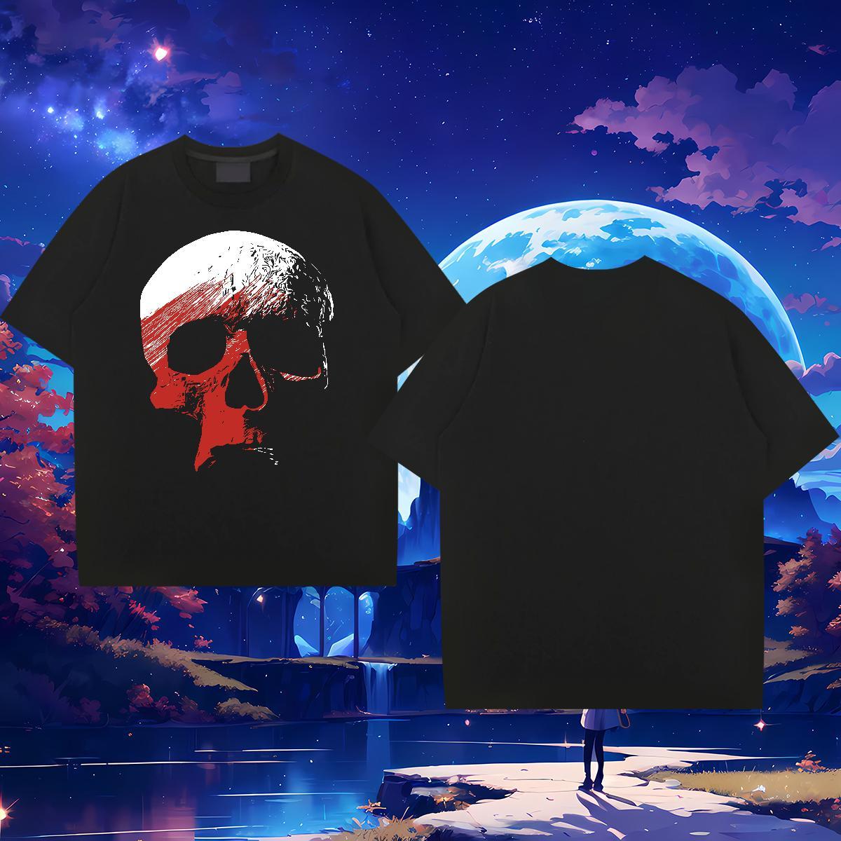 Factory Direct T Shirts Men skull Top Tees 230g Cotton Casual Beach Loose Custom Anime O-Neck Short Sleeve Men Tshirts