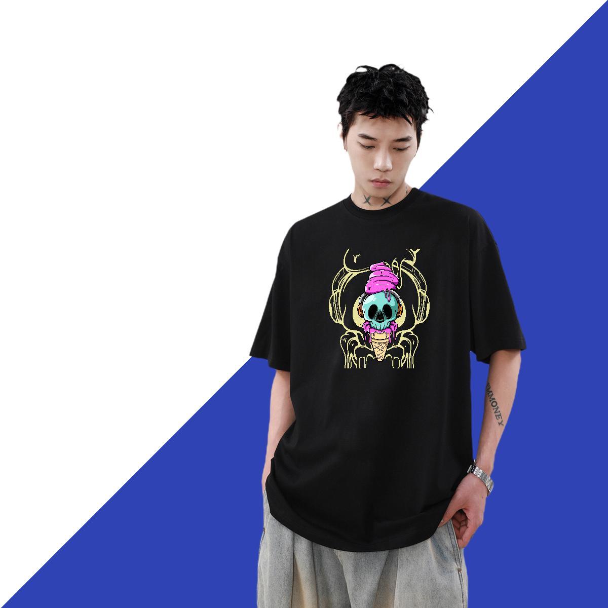 Customized T-Shirts for Men skull Tee Shirt 100% Cotton 230g Daily Outfit Brand Oversized O Neck Short Sleeves Men Clothes T-Shirt
