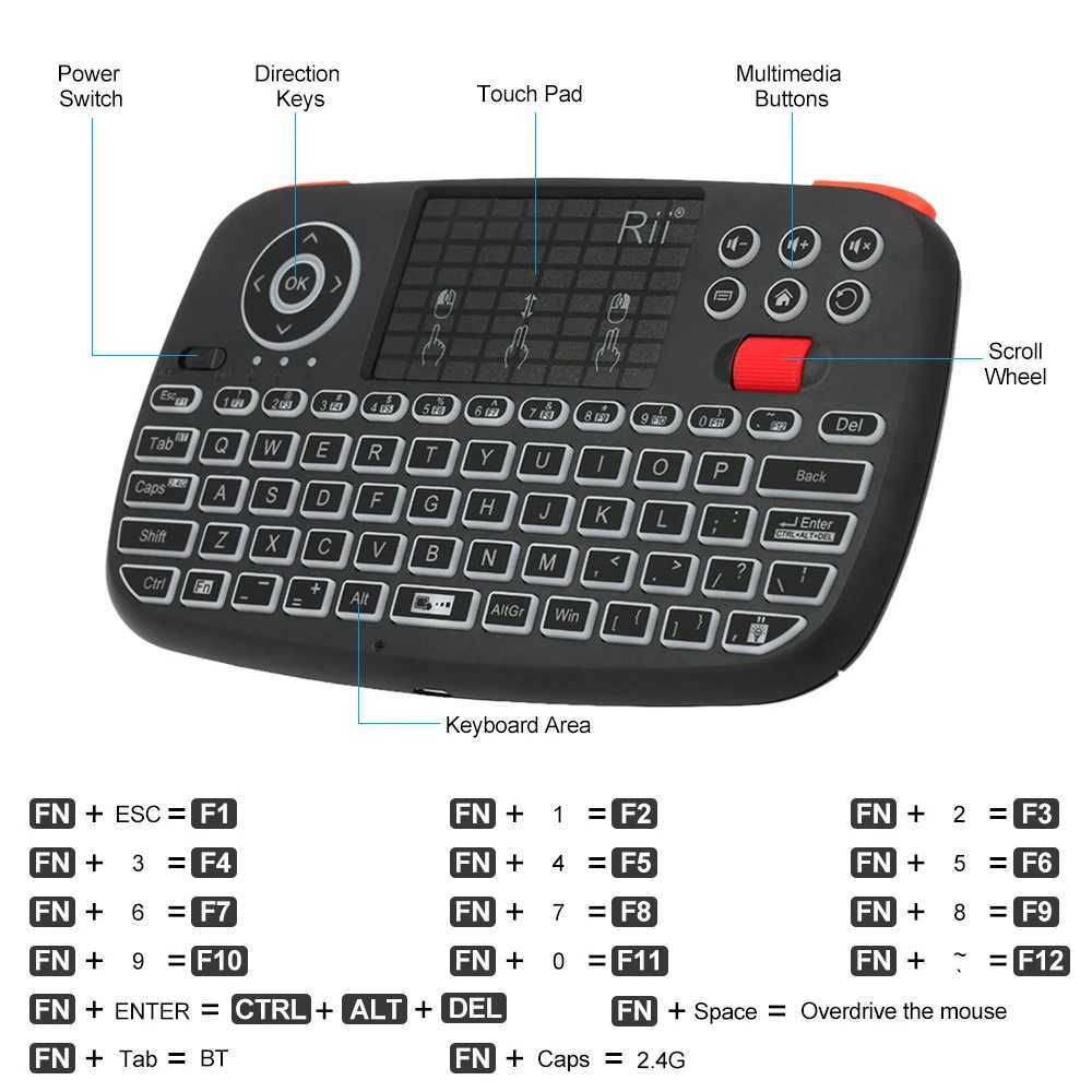 Rii i4 Mini BT Wireless Keyboard With Touchpad 2.4GHz Backlit Mouse Remote Control For Windows Android TV Box Smart TVM240715