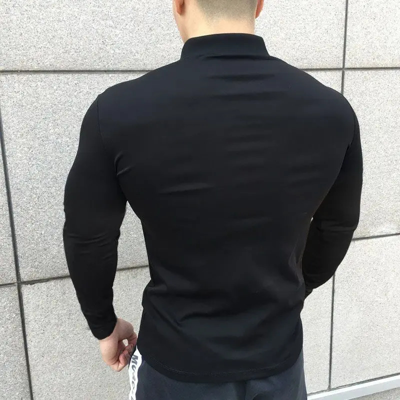 Korean Autumn Casual Fitness Polo Shirt Men Solid Button Slim Elastic Versatile Sports Breathable Quick Drying Long Sleeved Tops 240814