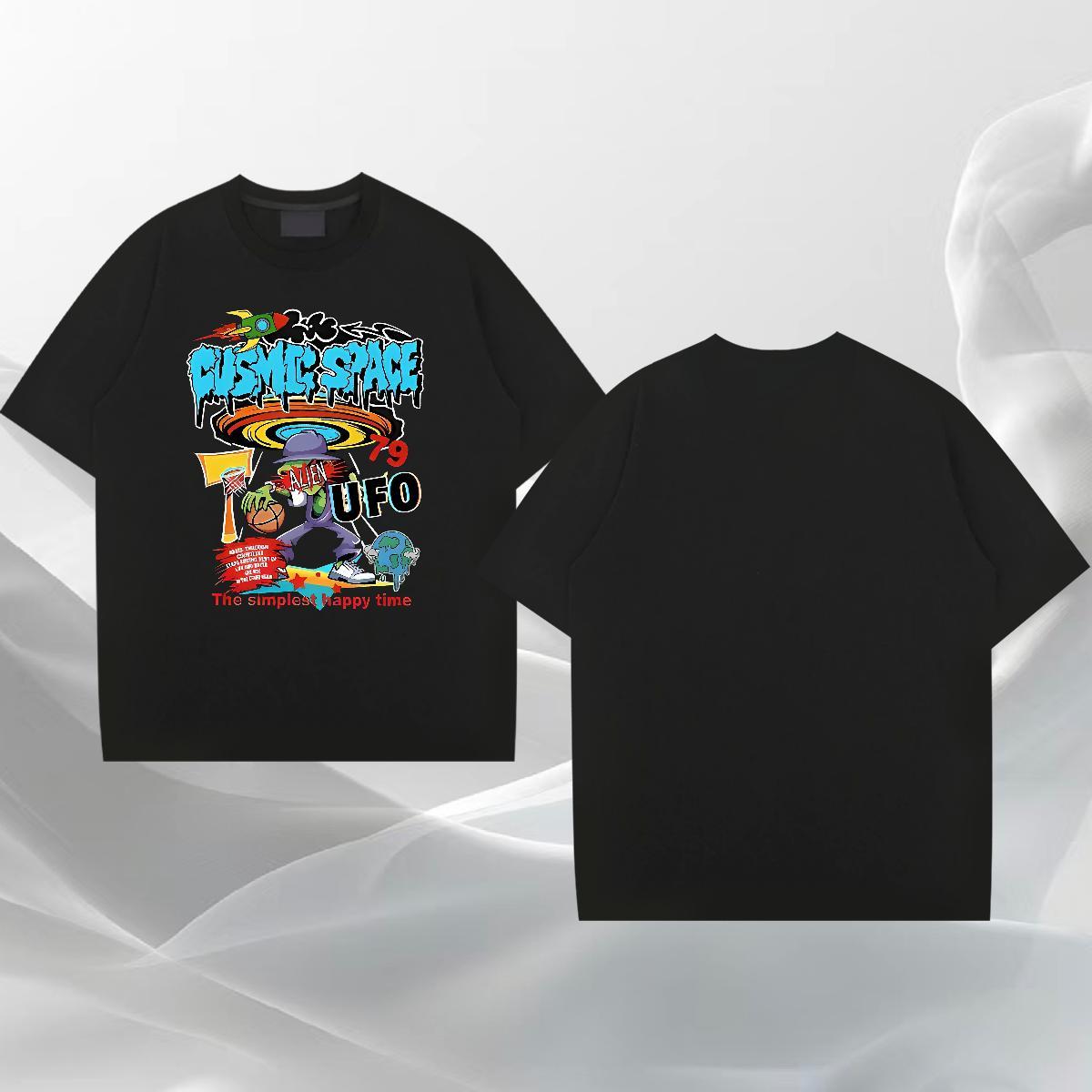 DIY T Shirts Men UFO Tops 230g Pure Cotton Home Outdoor Cool DIY Logo Oversized Crew Neck Breathable Men Tops Tees