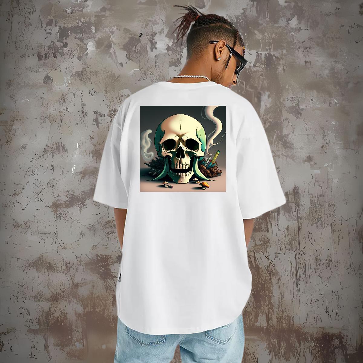 Casual New Mens T Shirts skull Tops Tees 230g 100% Cotton Street wear Hip Hop Popular DIY Printed Breathable Short Sleeve Men Clothes T-Shirt