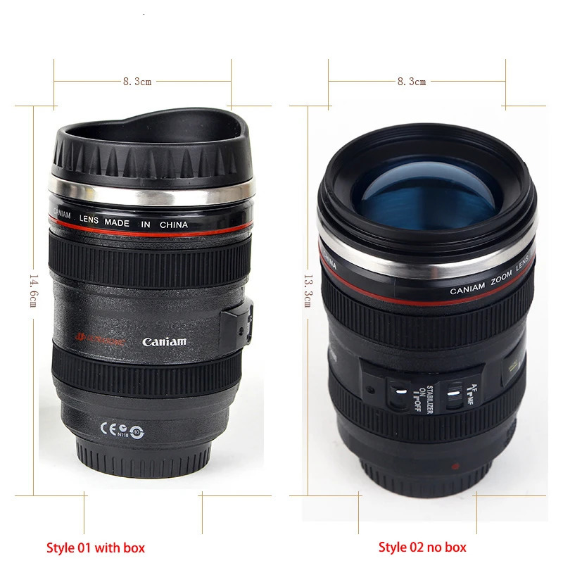 Stainless steel camera coffee lens cup white black unique gift Tazas 240806