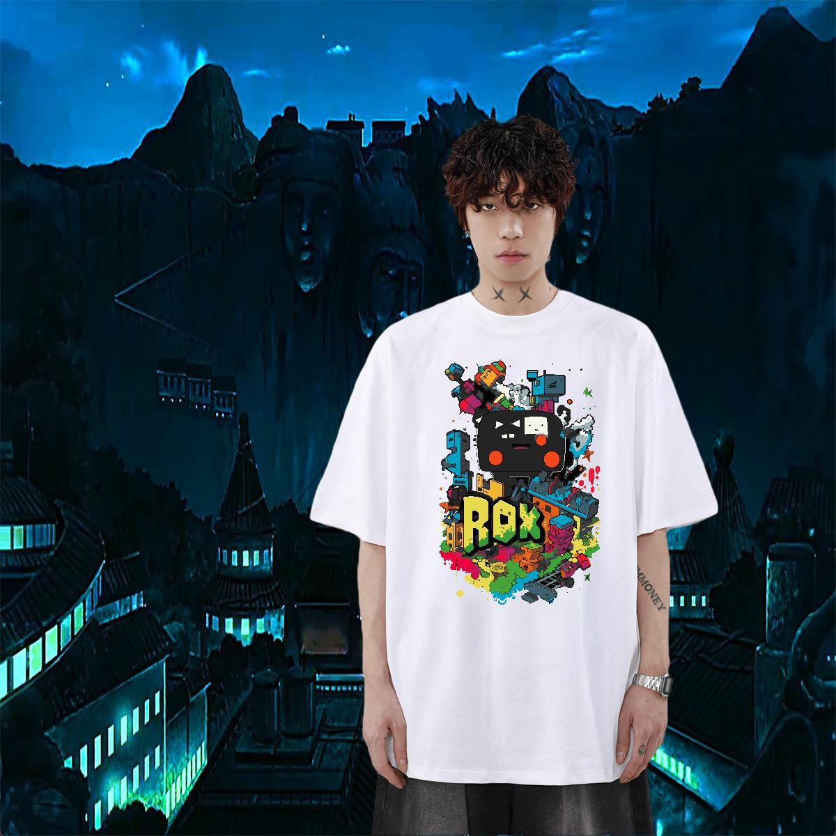 Fashion New Mens T Shirts robot Top Tees 230g 100% Cotton Casual Cool Design DIY Breathable Short Sleeve Men Clothes T-Shirt