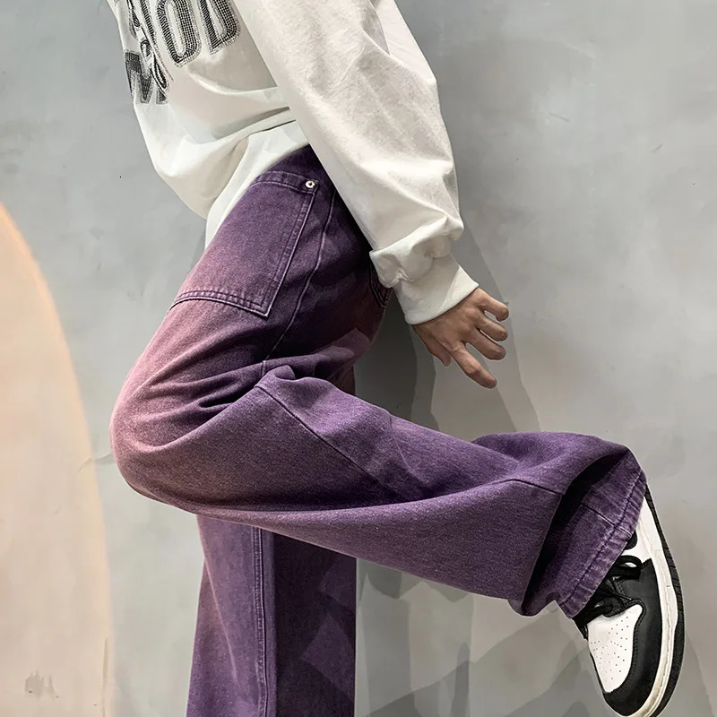 Purple Wide Jeans for Men Ins Fashion Hip Hop Denim Trousers Vintage Casual Pants Streetwear Oversized Bottoms Male Y2K Clothes 240814
