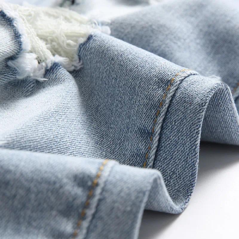 CNLONGBIDA Men's Jeans Stylish Men Skinny Holes Beggar Trousers Stretch Ripped Good Quality Slim Denim Pants Male Clothing