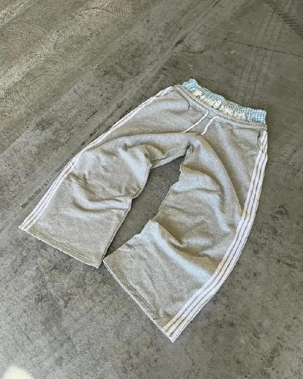 Streetwear Sweatpants Y2K Mens Womens Harajuku Hip Hop Double Layer Stripe Embroidery Baggy Elastic Waist Jogging Casual Pants Z260314