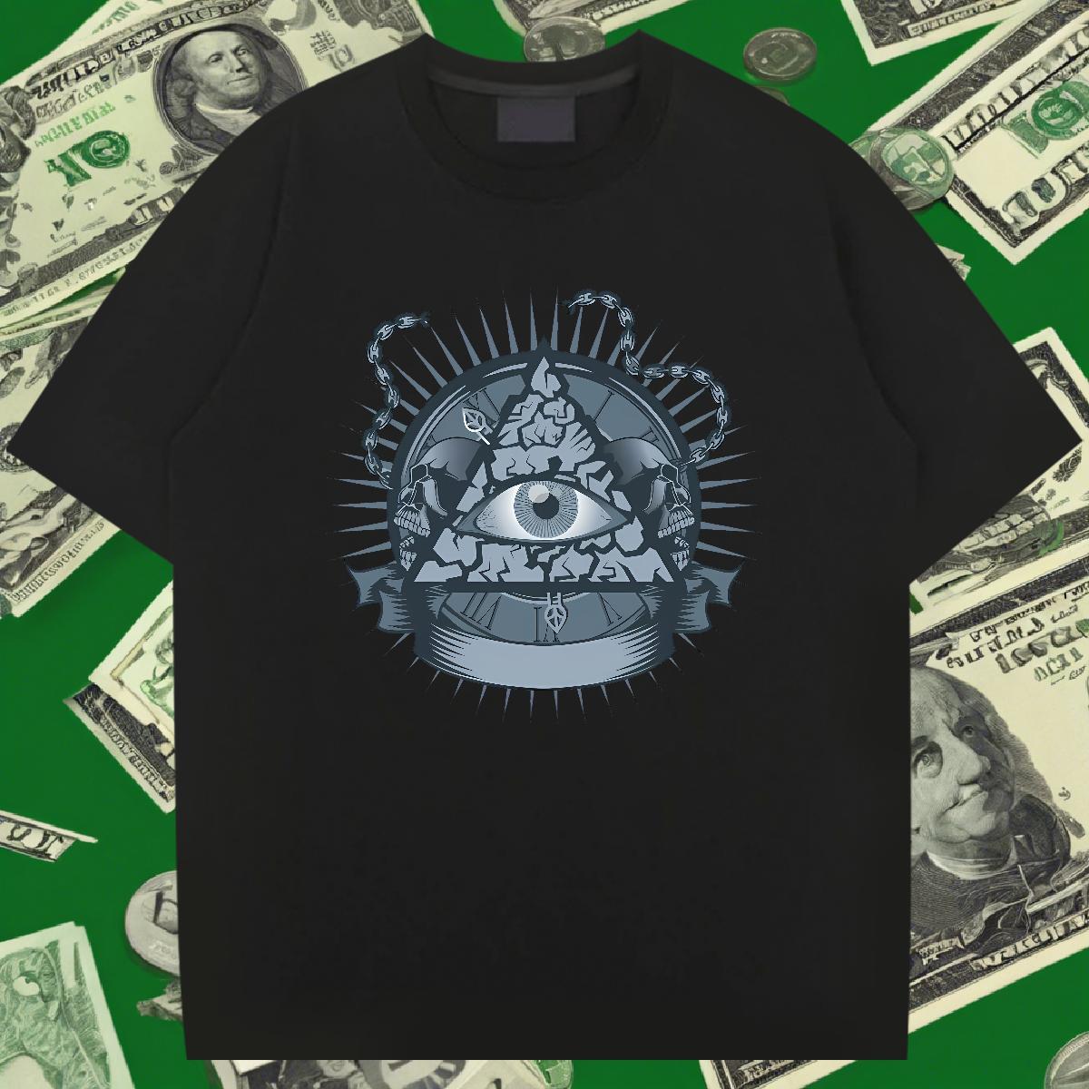 2024 Summer T shirt eye of the devil Tee Shirt 100% Cotton 230g High Street Hip Hop Cool DIY Printed Crew Neck Men Tees