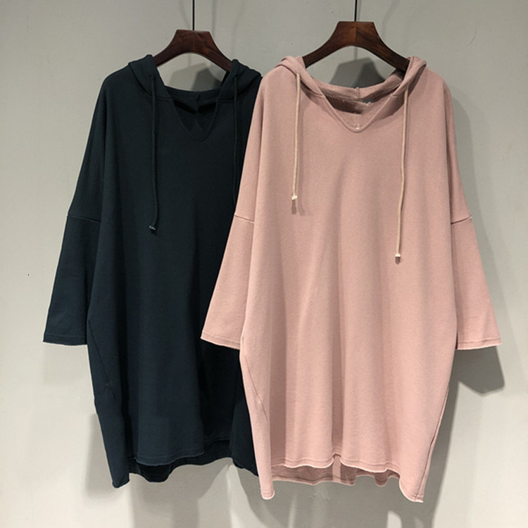 Hooded long sleeved hoodie spring new loose and thin lazy style bf Korean version student mid length top