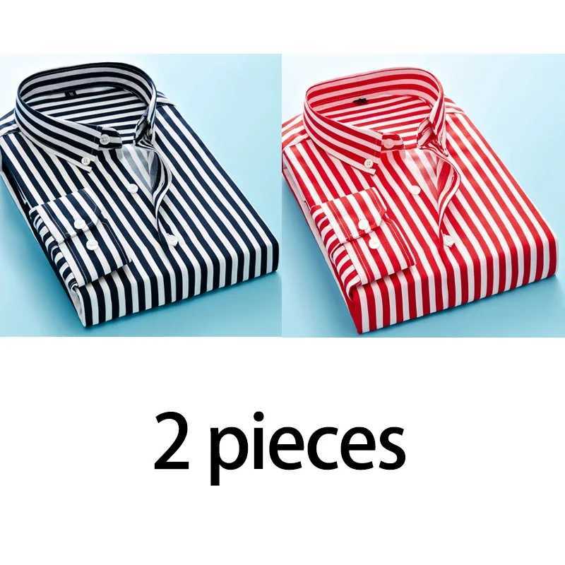 Mens Long Sleeve Blue White Striped Shirt Dress Fashion Standard-fit Button Down Shirts Blouse Men Hip-hop Streetwear CamisasM240807