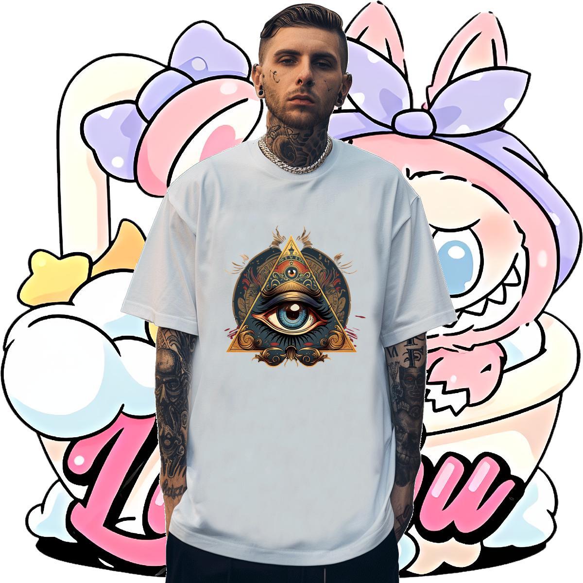 Wholesale T shirt eye of the devil Tees 230g Pure Cotton Daily Outfit Free Shipping Graphic Short Sleeve O-Neck Tshirts