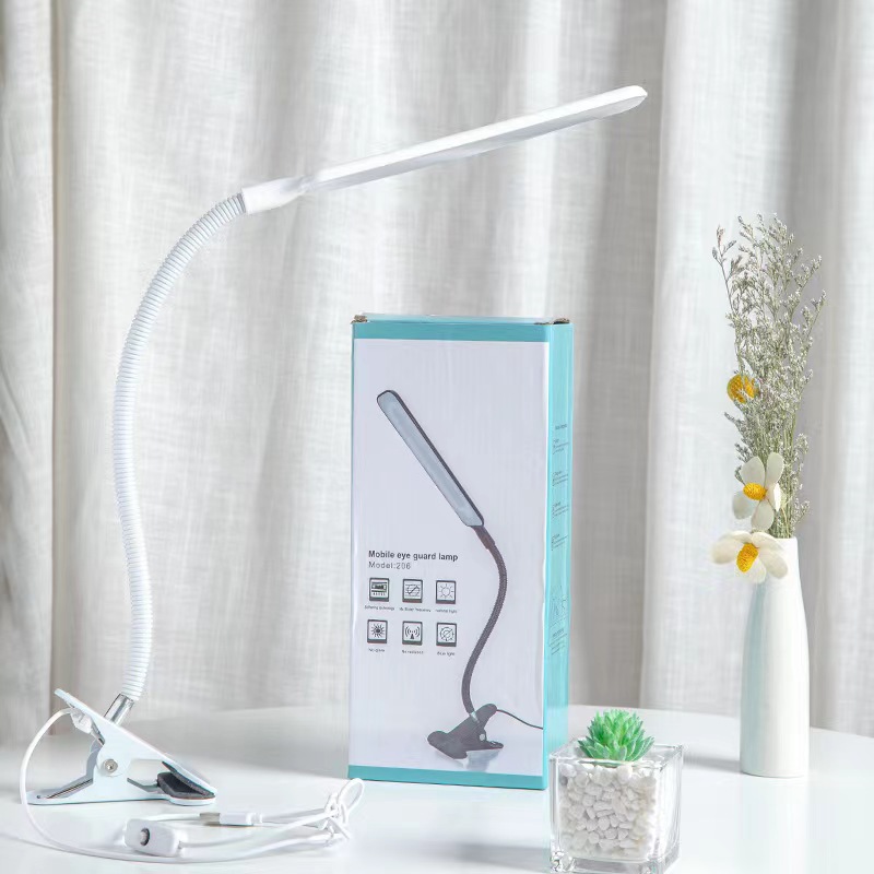 Dual Head Desk Lamp with Eye Protection Dimming - Clip On USB Plug-In LED Night Light for Student Dorms